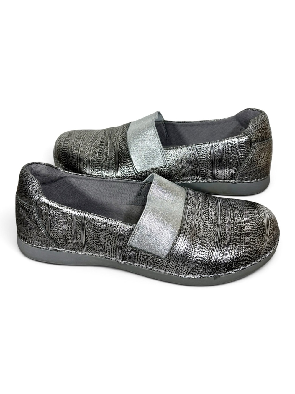 Alegria Glee Chain Mail Silver Metallic Slip-On Loafers- woman’s EU 42